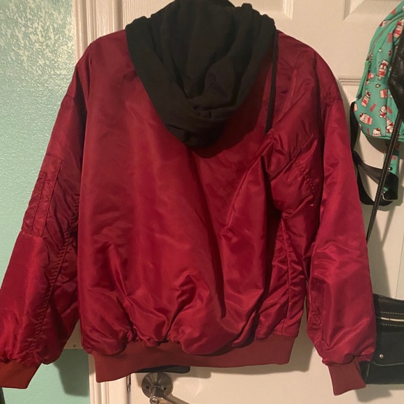 Reversible Burgundy and Black Bomber Jacket - Picture 2 of 4